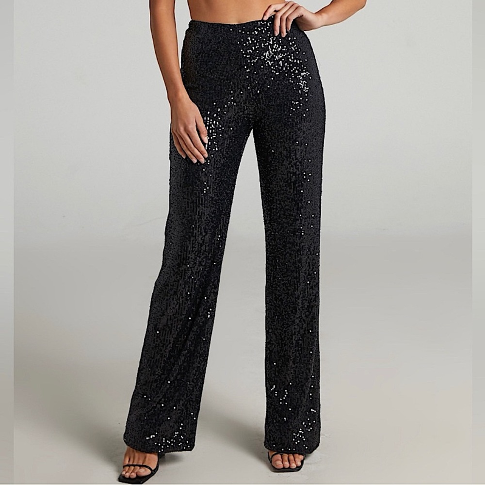 NEW set of House of Harlow 1960 Black Sexy Sequin halter top & pants Small NWT - Picture 3 of 8